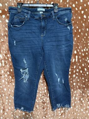 Ava & Viv Dark Blue Distressed Capri Jeans